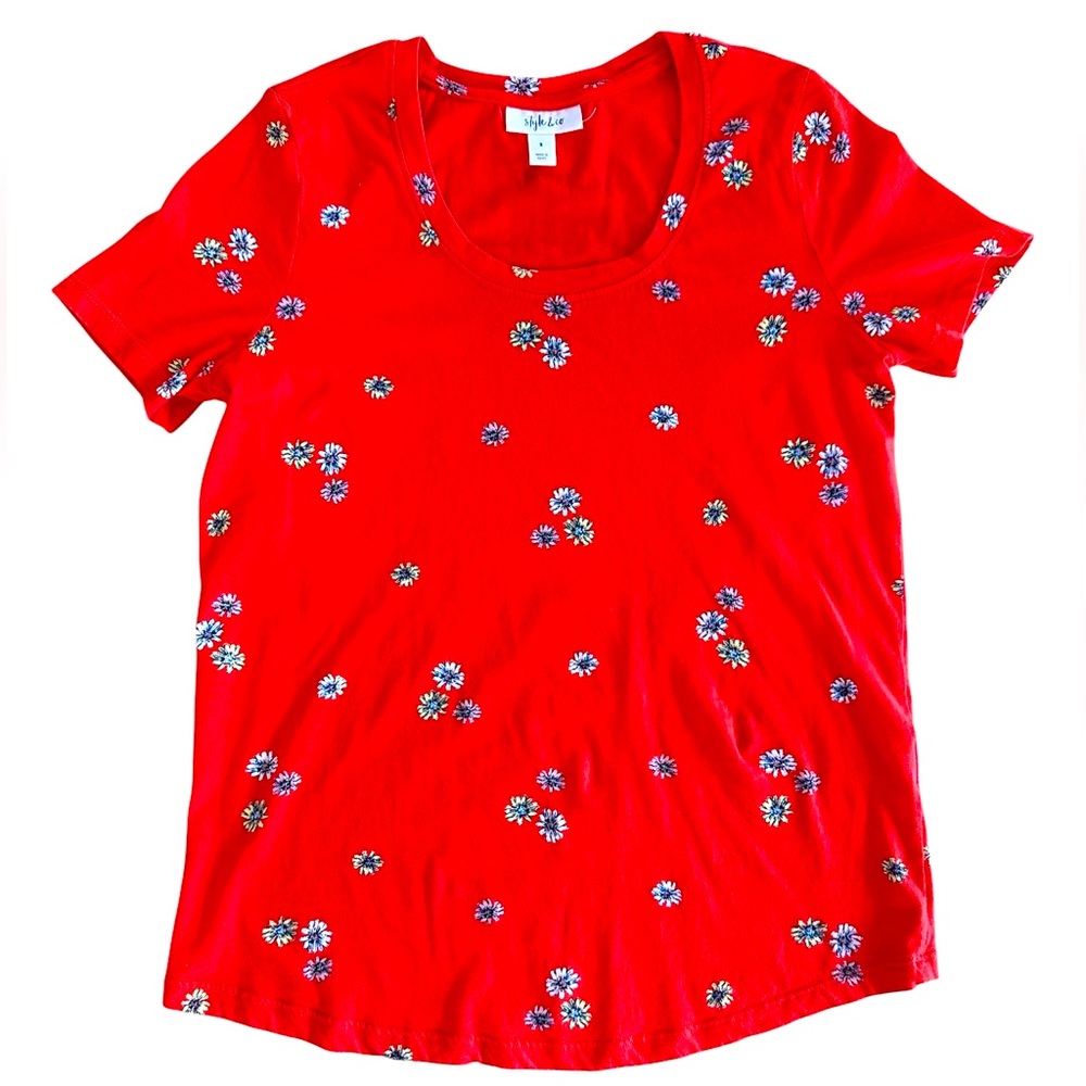Style & Co Red and Blue Relaxed Short Sleeve Tee